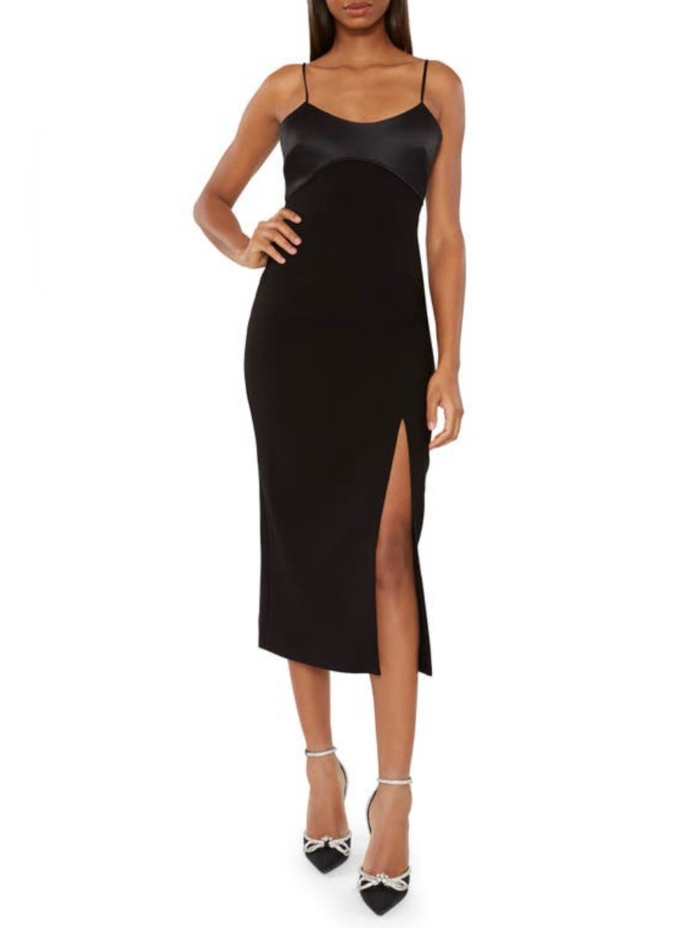 Likely Black Midi Slip Dress with Side Slit